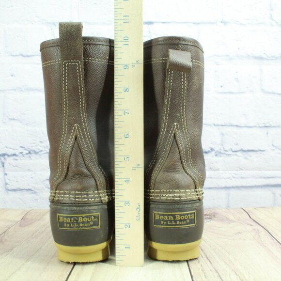 LL Bean Brown Leather Shearling Lined Mid Calf Duck Boots Round Toe Size 8 Wide - Picture 6 of 10